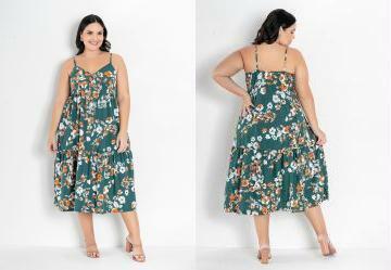 Vestido Floral Verde de Alas Plus Size