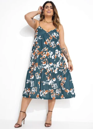 Marguerite - Vestido Floral Verde de Alças Plus Size - MARGUERITE