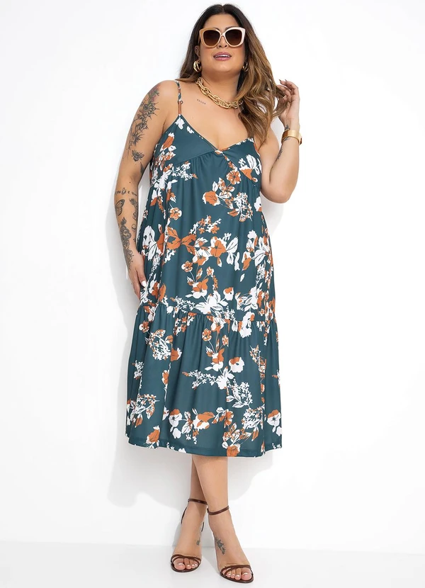 Marguerite - Vestido Floral Verde de Alças Plus Size 3