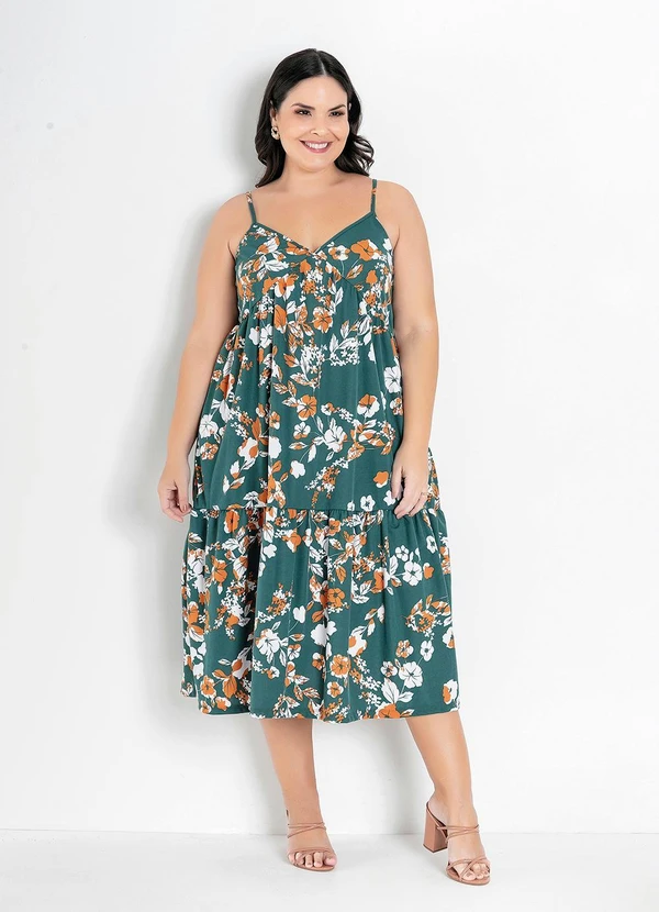 Marguerite - Vestido Floral Verde de Alças Plus Size 4