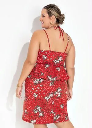 Marguerite - Vestido Floral Vermelho com Babado Plus Size - MARGUERITE