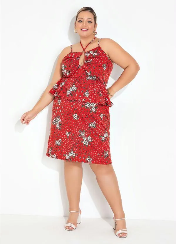 Marguerite - Vestido Floral Vermelho com Babado Plus Size 3