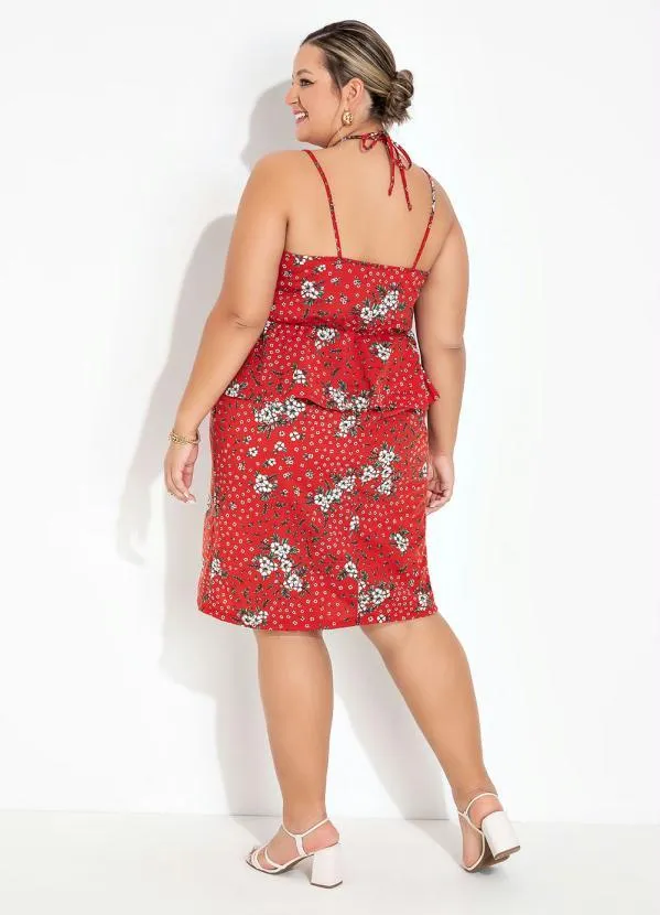 Marguerite - Vestido Floral Vermelho com Babado Plus Size 2