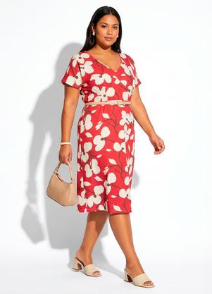 Vestido (Floral Vermelho) em Malha Fria