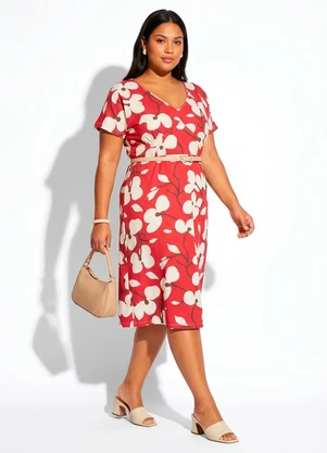 Marguerite - Vestido Floral Vermelho em Malha Fria - MARGUERITE