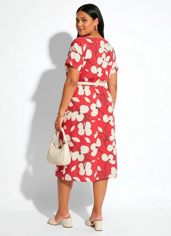 Marguerite - Vestido Floral Vermelho em Malha Fria