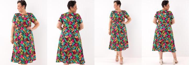 Vestido Floral Vibrante em Jersey Acetinado