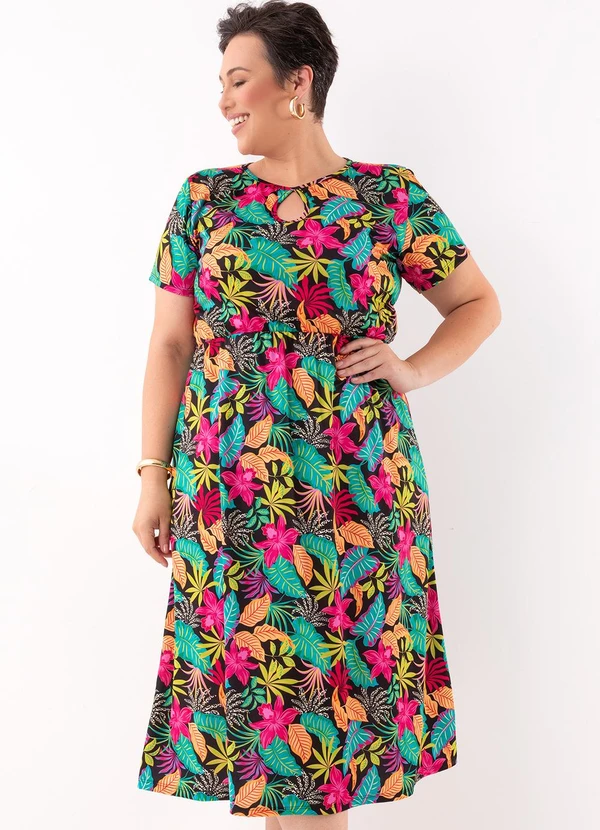 Marguerite - Vestido Floral Vibrante em Jersey Acetinado