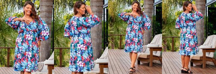 Vestido Floral Vibrante em Jersey Acetinado