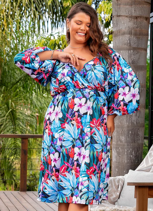 Marguerite - Vestido Floral Vibrante em Jersey Acetinado