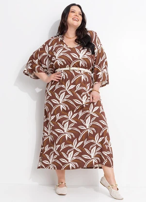 Marguerite - Vestido Folagem Terracota em Malha de Viscose - MARGUERITE