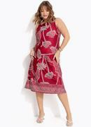 Vestido Folhagem Barrada em Malha Fria