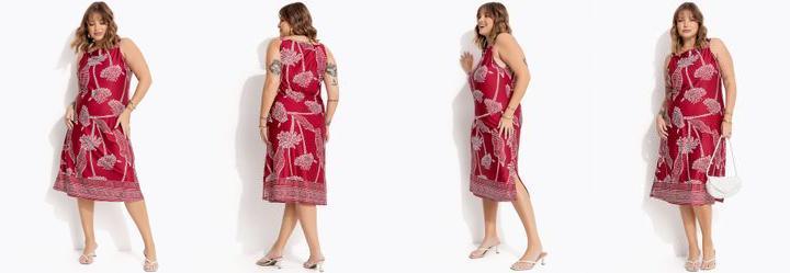 Vestido Folhagem Barrada em Malha Fria