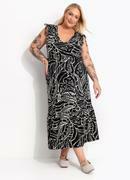 Vestido Folhagem Preta em Malha de Viscose
