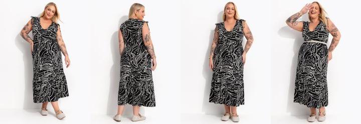 Vestido Folhagem Preta em Malha de Viscose