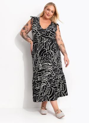 Vestido (Folhagem Preta) em Malha de Viscose