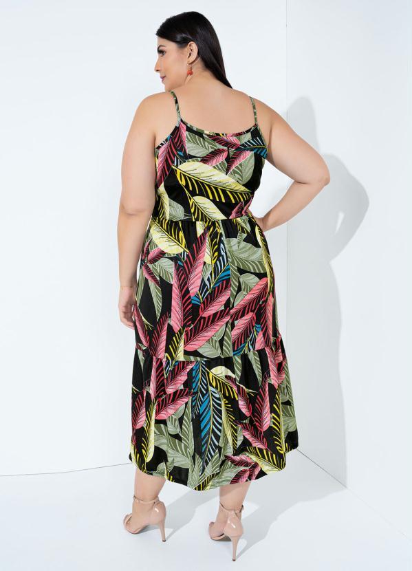 Marguerite - Vestido Folhagem Preto com Alcinhas Plus Size 2