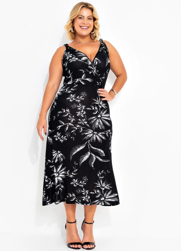 Marguerite - Vestido Folhagem Preto em Malha Tricô 3