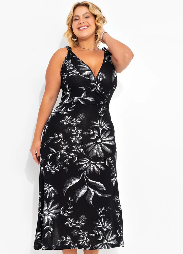 Marguerite - Vestido Folhagem Preto em Malha Tricô 2