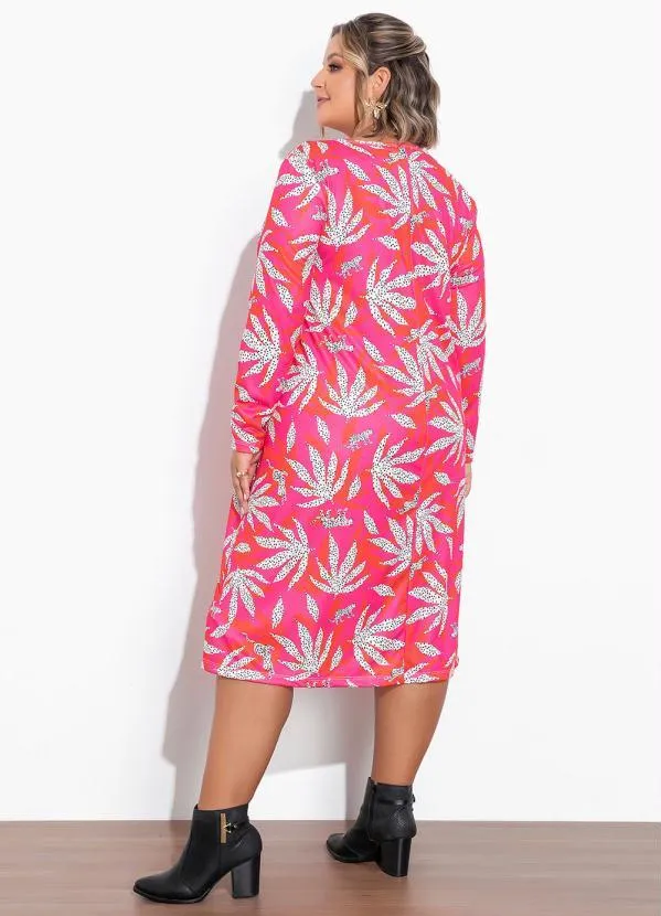 Marguerite - Vestido Folhas Pink Recortes Vazados Plus Size