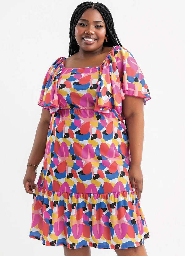 Marguerite - Vestido Geométrico Colorido em Jersey Acetinado