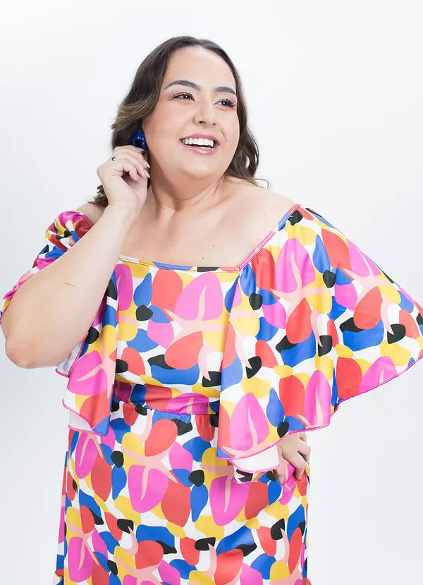 Marguerite - Vestido Geométrico Colorido em Jersey Acetinado 9