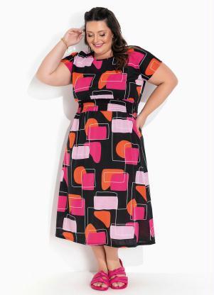 Vestido (Geomtrico) com Lastex Plus Size