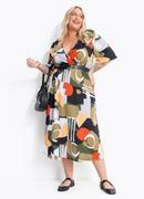 Vestido Geom�trico em Malha de Poli�ster
