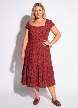 Vestido (Geom�trico Vermelho) em Malha de Poli�ster