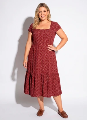 Marguerite - Vestido Geométrico Vermelho em Malha de Poliéster - MARGUERITE