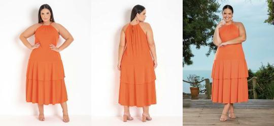 Vestido Laranja com Babados Plus Size