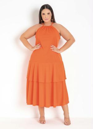 Vestido (Laranja) com Babados Plus Size