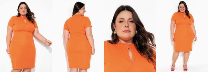 Vestido Laranja com Recorte Vazado Plus Size