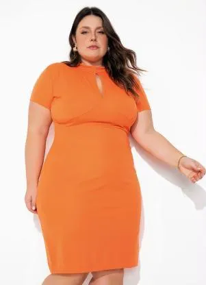 Marguerite - Vestido Laranja com Recorte Vazado Plus Size - MARGUERITE