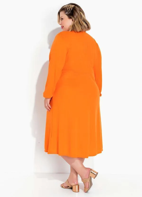 Marguerite - Vestido Laranja com Torção Plus Size 2