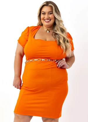 Marguerite - Vestido Laranja Midi Mangas Princesa Plus Size - MARGUERITE