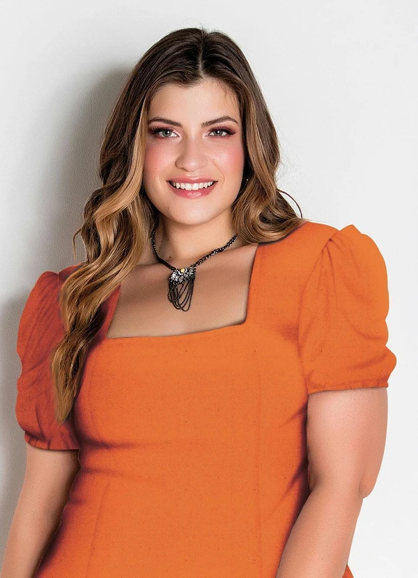 Marguerite - Vestido Laranja Midi Mangas Princesa Plus Size 4