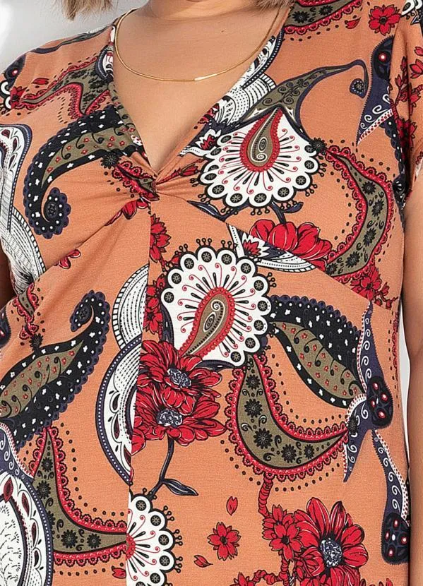 Marguerite - Vestido Lenço Marrom com Torção Plus Size 1