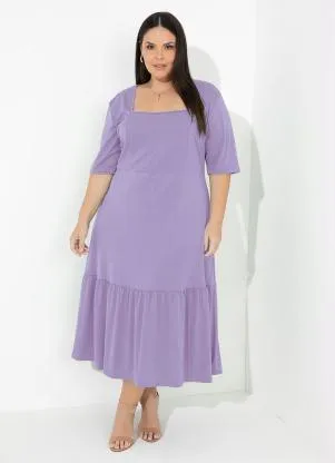 Marguerite - Vestido Lilás com Franzido Plus Size - MARGUERITE