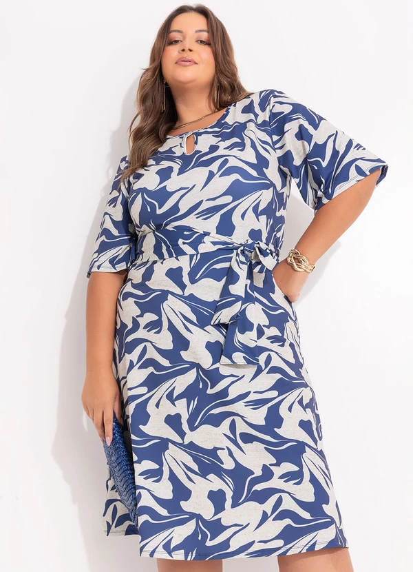 Marguerite - Vestido Linho Abstrato em Poliflex