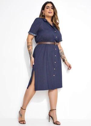 Marguerite - Vestido Listrado Azul Marinho em Malha Denim - MARGUERITE