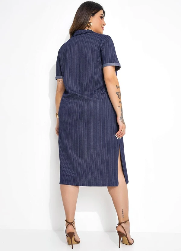 Marguerite - Vestido Listrado Azul Marinho em Malha Denim 3