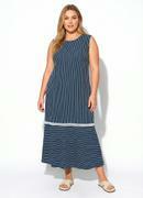 Vestido Listrado Azul Marinho em Malha