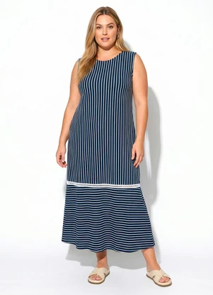 Marguerite - Vestido Listrado Azul Marinho em Malha - MARGUERITE