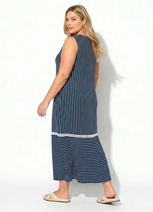 Marguerite - Vestido Listrado Azul Marinho em Malha - MARGUERITE