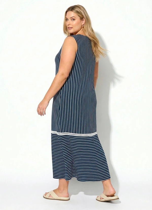 Marguerite - Vestido Listrado Azul Marinho em Malha 2