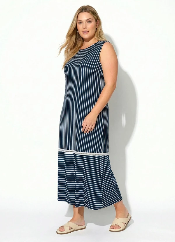 Marguerite - Vestido Listrado Azul Marinho em Malha