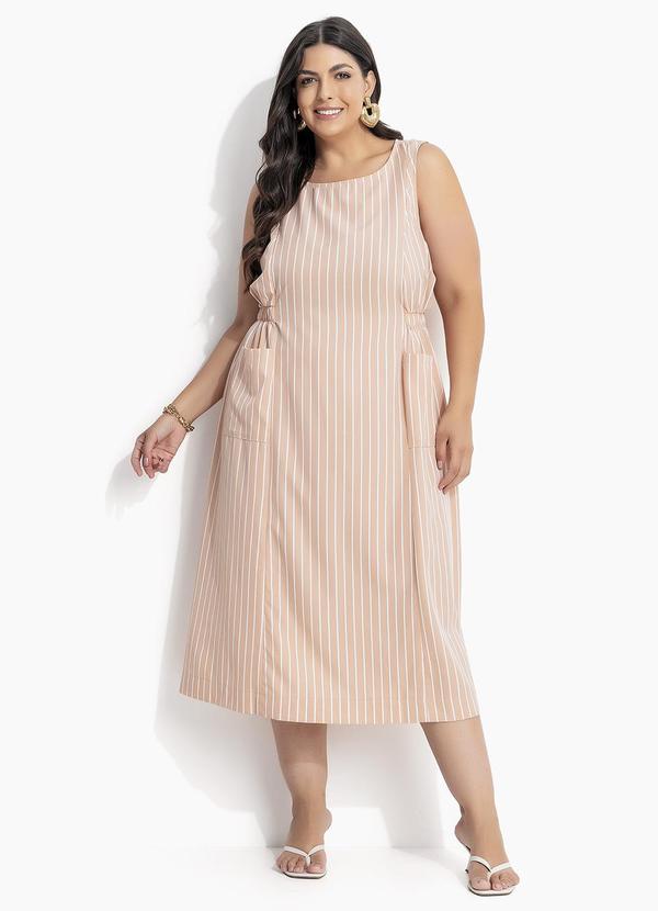Vestido (Listrado Bege) em Tricoline