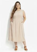 Vestido Listrado Bege em Tricoline