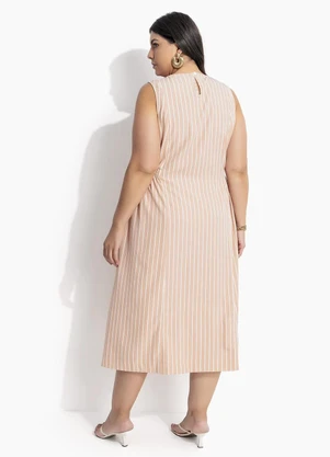 Marguerite - Vestido Listrado Bege em Tricoline - MARGUERITE